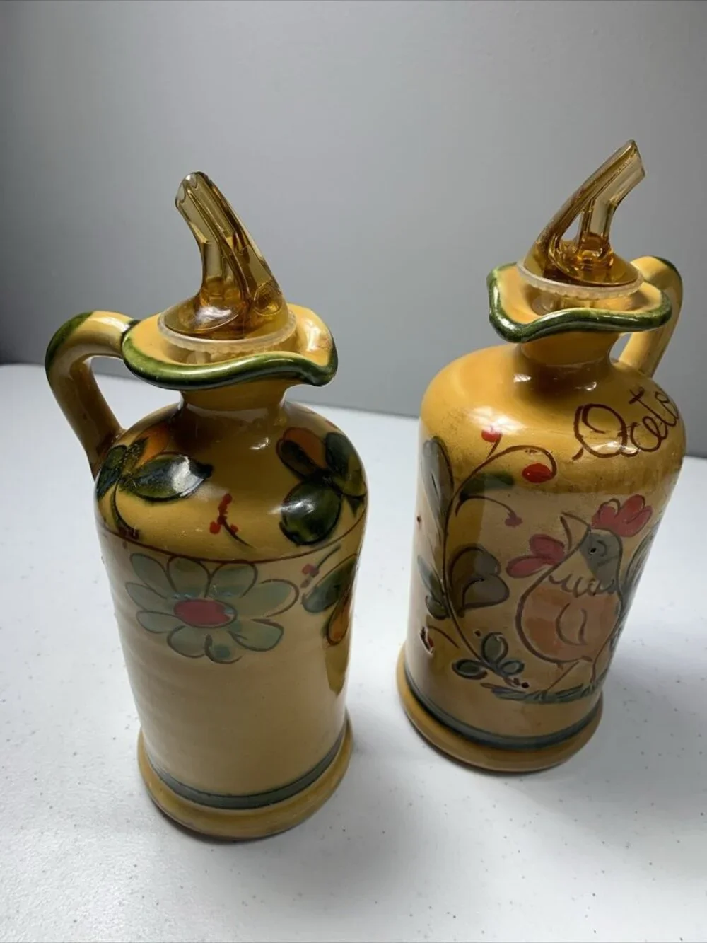 Armando Poggi Firenze Hand Painted, Oil & Vinegar Cruet & Stoppers, Italian